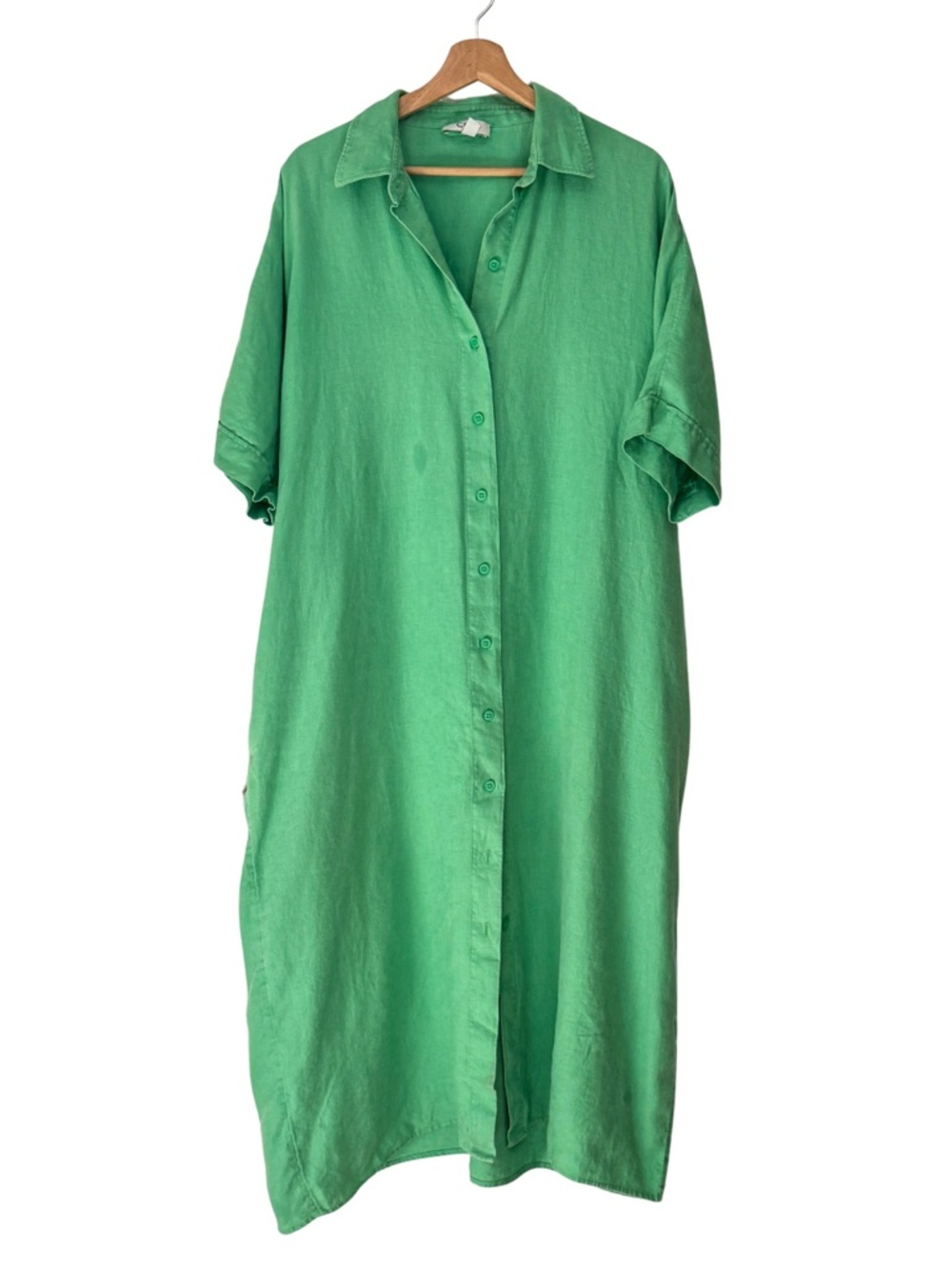 COS Green Button-Front Linen Shirt Dress Size Medium